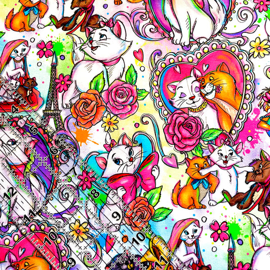 9x14 Tumbler Cut, Custom Fabric, CottonSpandex, High Quality, Mask Cut, Tumbler Fabric, French Kitty, Floral and Frames, Pretty Cat
