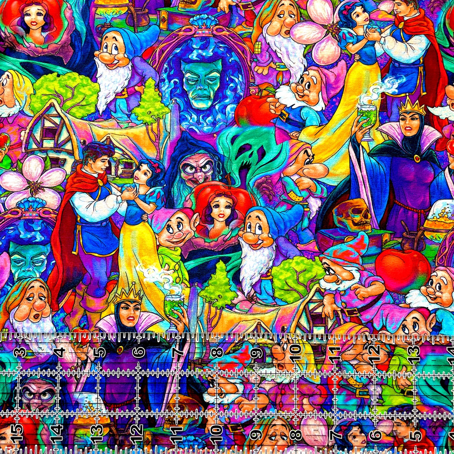 9x14 Tumbler Cut, Custom Fabric, CottonSpandex, High Quality, Mask Cut, Tumbler Fabric, Apple, Poison, Dwarves, White, Snow, Vibrant