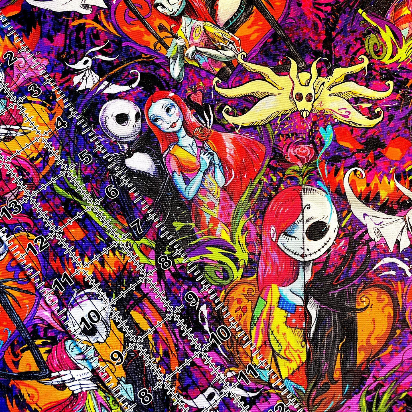 9x14 Tumbler Cut, Custom Fabric, CW Cotton Woven, High Quality, Mask Cut, Tumbler Fabric, Halloween, Nightmare, NBC, New, Jack and Sally, Artistic
