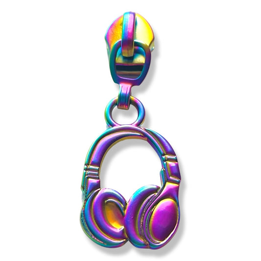 Zipper Pull, Headphones, Music, Matte Rainbow