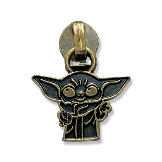 Zipper Pull, Yoda, Antique Brass