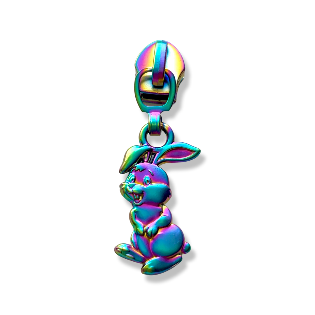 Zipper Pull, Cute Bunny, Matte Rainbow