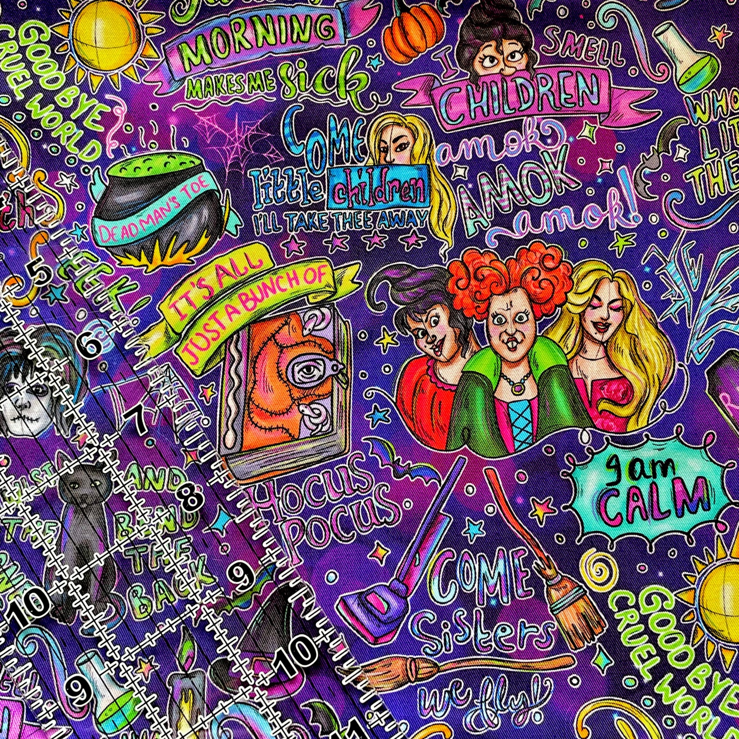 9x14 Tumbler Cut, Custom Fabric, CW Cotton Woven, High Quality, Mask Cut, Tumbler Fabric, Witch, Doodle, Hocus Quotes, Purple