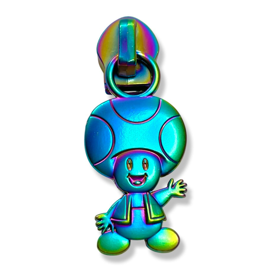 Zipper Pull, Mario, Mushroom Head, Toad, Gamer, Rainbow Matte