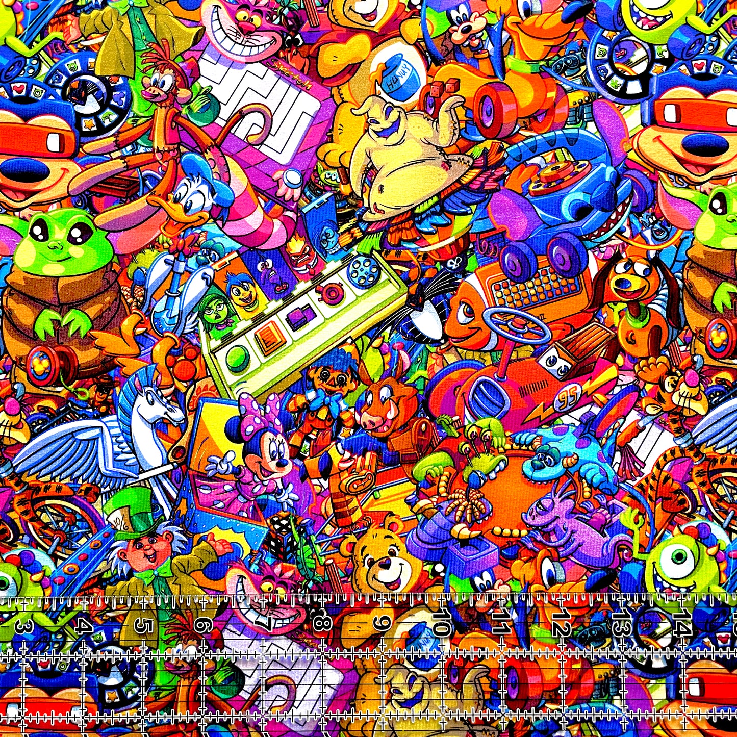 9x14 Tumbler Cut, Custom Fabric, CottonSpandex, High Quality, Mask Cut, Tumbler Fabric, Disney, Characters, Cartoon, Mashup, Toys, Stacked