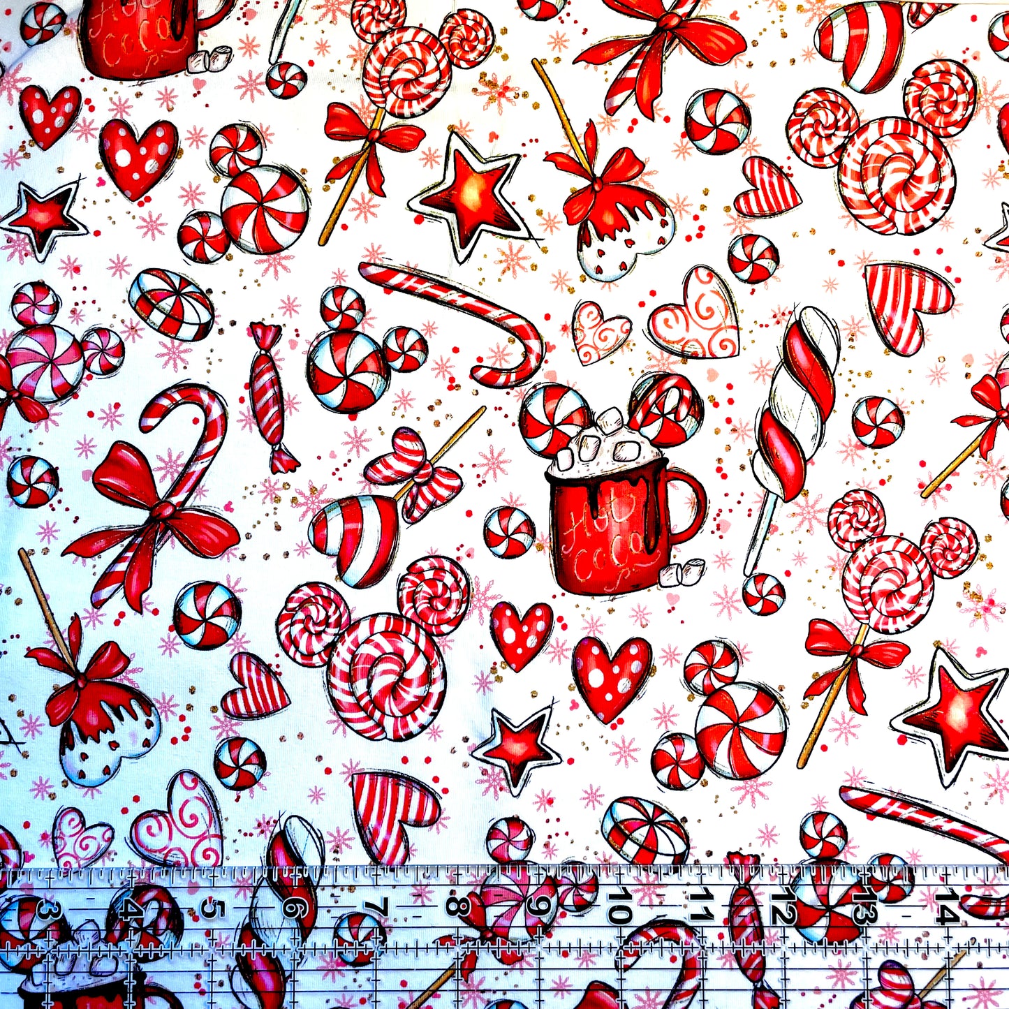 9x14 Tumbler Cut, Custom Fabric, CottonSpandex, High Quality, Mask Cut, Tumbler Fabric, Christmas, Xmas, Peppermint Mouse, Elements, REG Scale