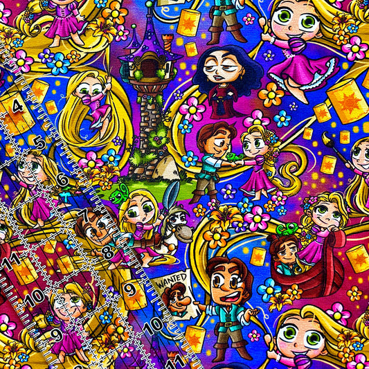 9x14 Tumbler Cut, Custom Fabric, CottonSpandex, High Quality, Mask Cut, Tumbler Fabric, Disney, Cartoons, Princess, Rapunzel, Golden Hair, Toon