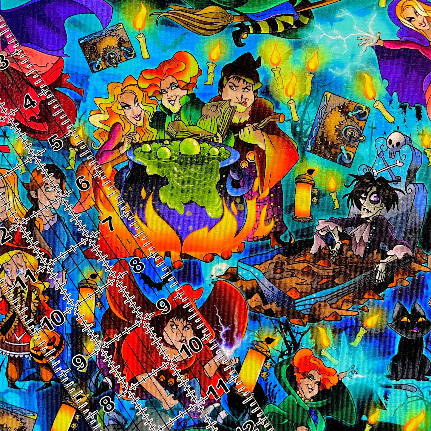 9x14 Tumbler Cut, Custom Fabric, CottonSpandex, High Quality, Mask Cut, Tumbler Fabric, Halloween, Hocus, Sisters, Spell, Blue, MKD, Spellbound