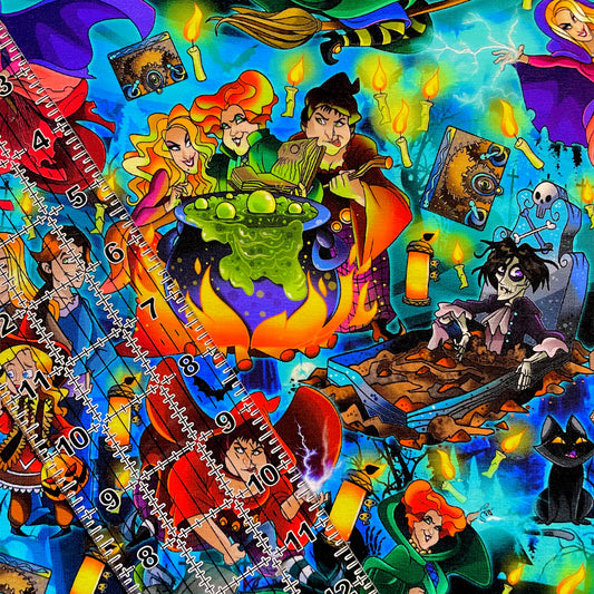 9x14 Tumbler Cut, Custom Fabric, CottonSpandex, High Quality, Mask Cut, Tumbler Fabric, Halloween, Hocus, Sisters, Spell, Blue, MKD, Spellbound