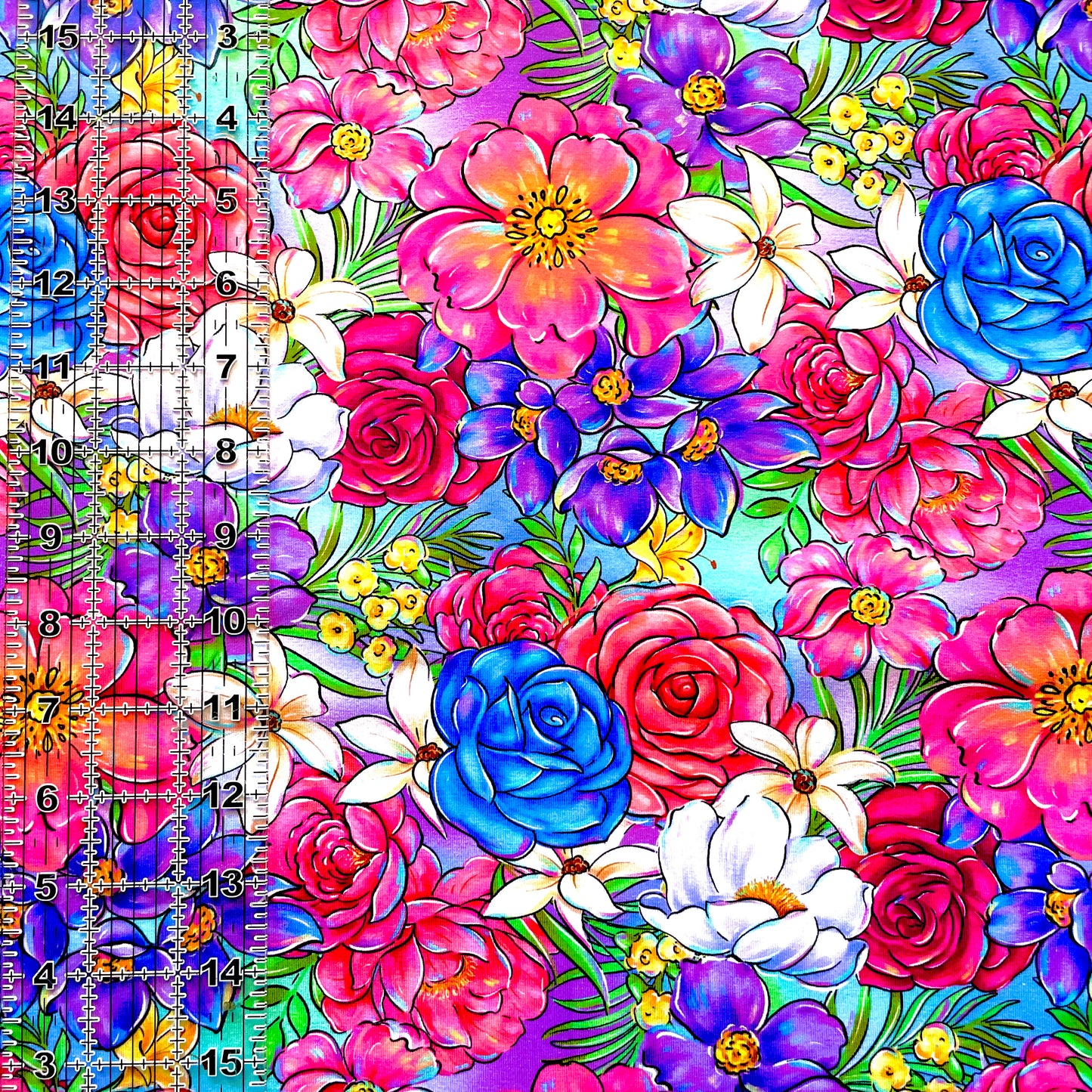 9x14 Tumbler Cut, Custom Fabric, CottonSpandex, High Quality, Mask Cut, Tumbler Fabric, Flowers, Bright, Beautiful, Girl, Princess Castle Floral, Pink/Blue OSP
