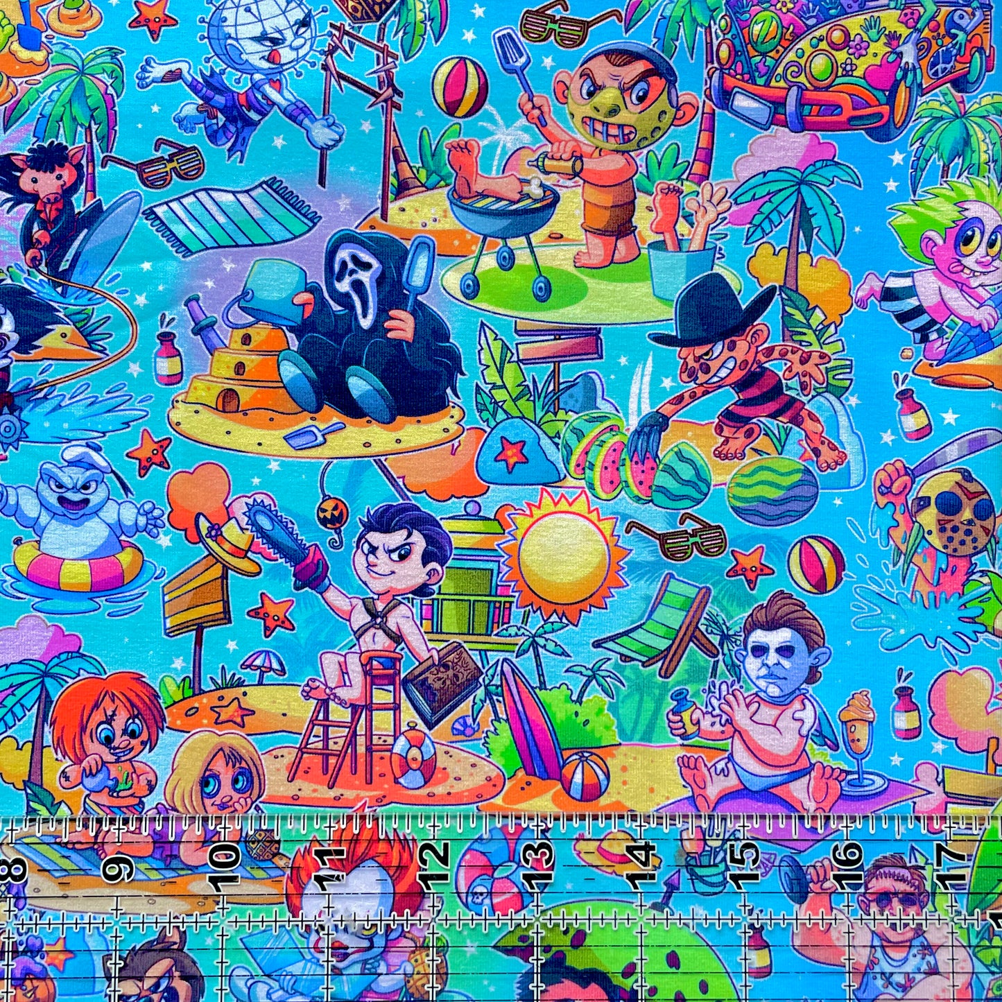 9x14 Tumbler Cut, Custom Fabric, CottonSpandex, High Quality, Mask Cut, Tumbler Fabric, Halloween, Serial Killers, Horror, Beach Please, Summer Killers