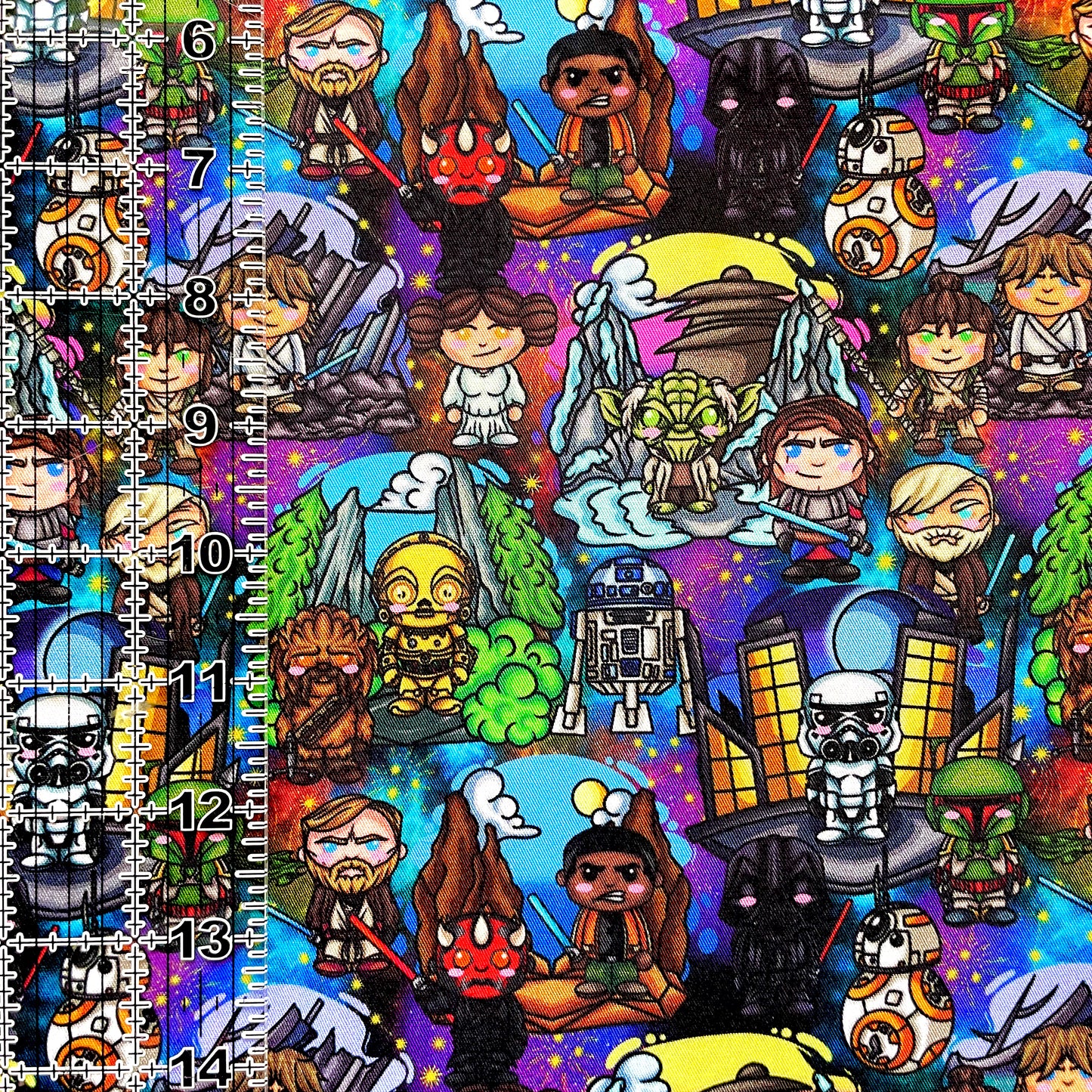 9x14 Tumbler Cut, Custom Fabric, CW Cotton Woven, High Quality, Mask Cut, Tumbler Fabric, Chibi, Star Wars, Cute, Toon, Cartoon, New