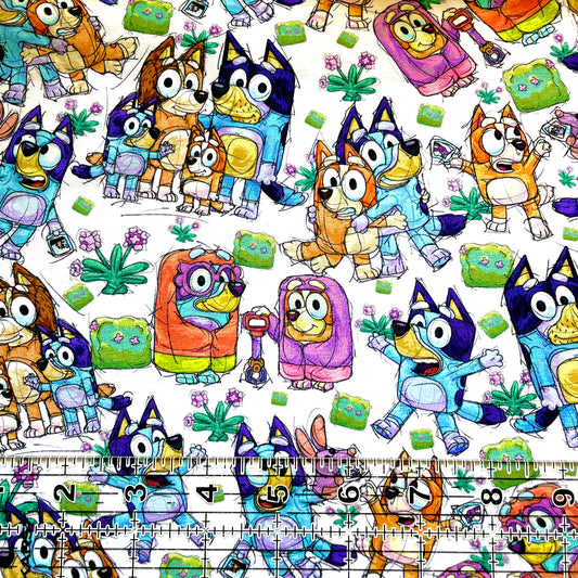 9x14 Tumbler Cut, Custom Fabric, CottonSpandex, High Quality, Mask Cut, Tumbler Fabric, Disney Pups, Blue Dogs, White