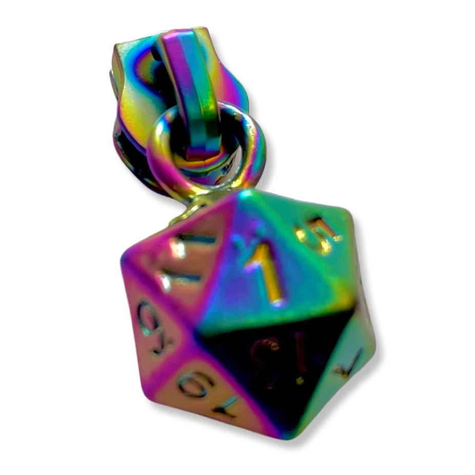 Zipper Pull, Strange Friends, D&D Dice, Rainbow Matte