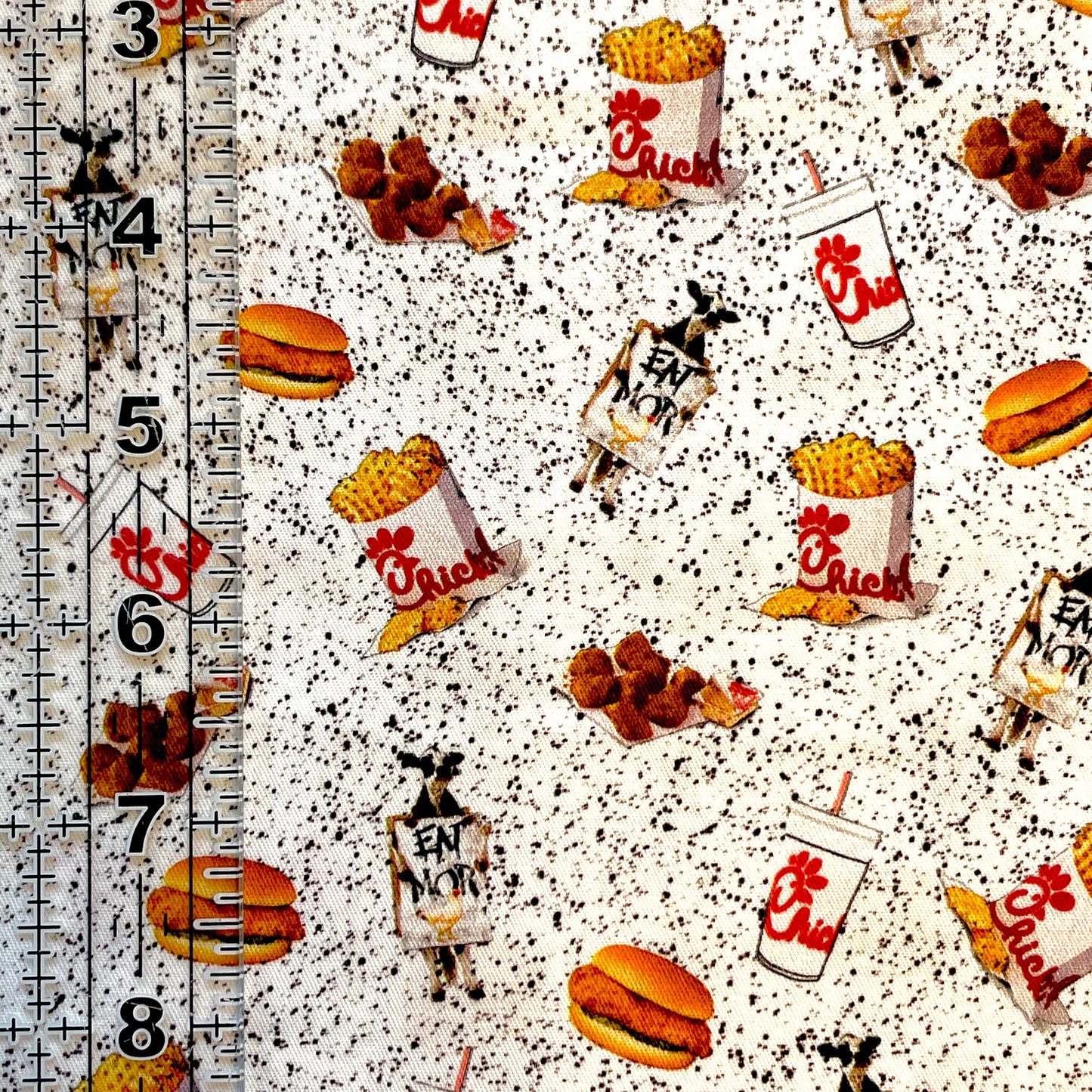 9x14 Tumbler Cut, Custom Fabric, CW Cotton Woven, High Quality, Mask Cut, Tumbler Fabric, Chick, Fave Nuggets, Food, Cows, Small Scale