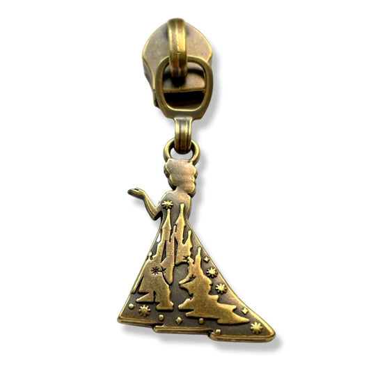 Zipper Pull, Elsa, Olaf, Ice Queen, Antique Brass