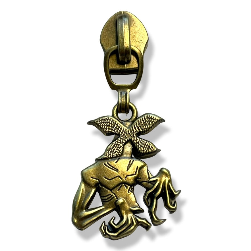 Zipper Pull, Strange Monster, Antique Brass