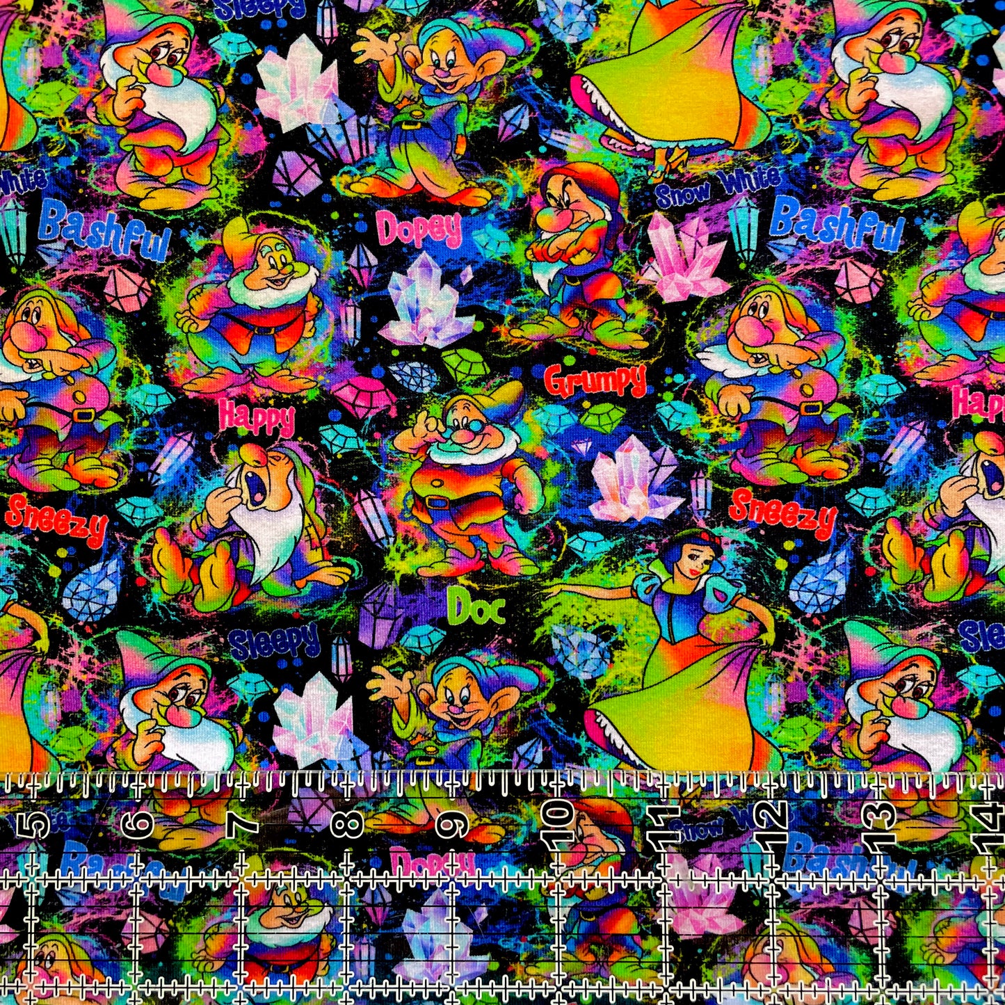 9x14 Tumbler Cut, Custom Fabric, CottonSpandex, High Quality, Mask Cut, Tumbler Fabric, Disney, Snow, Dwarf, Dwarves, White, Neon, Abstract