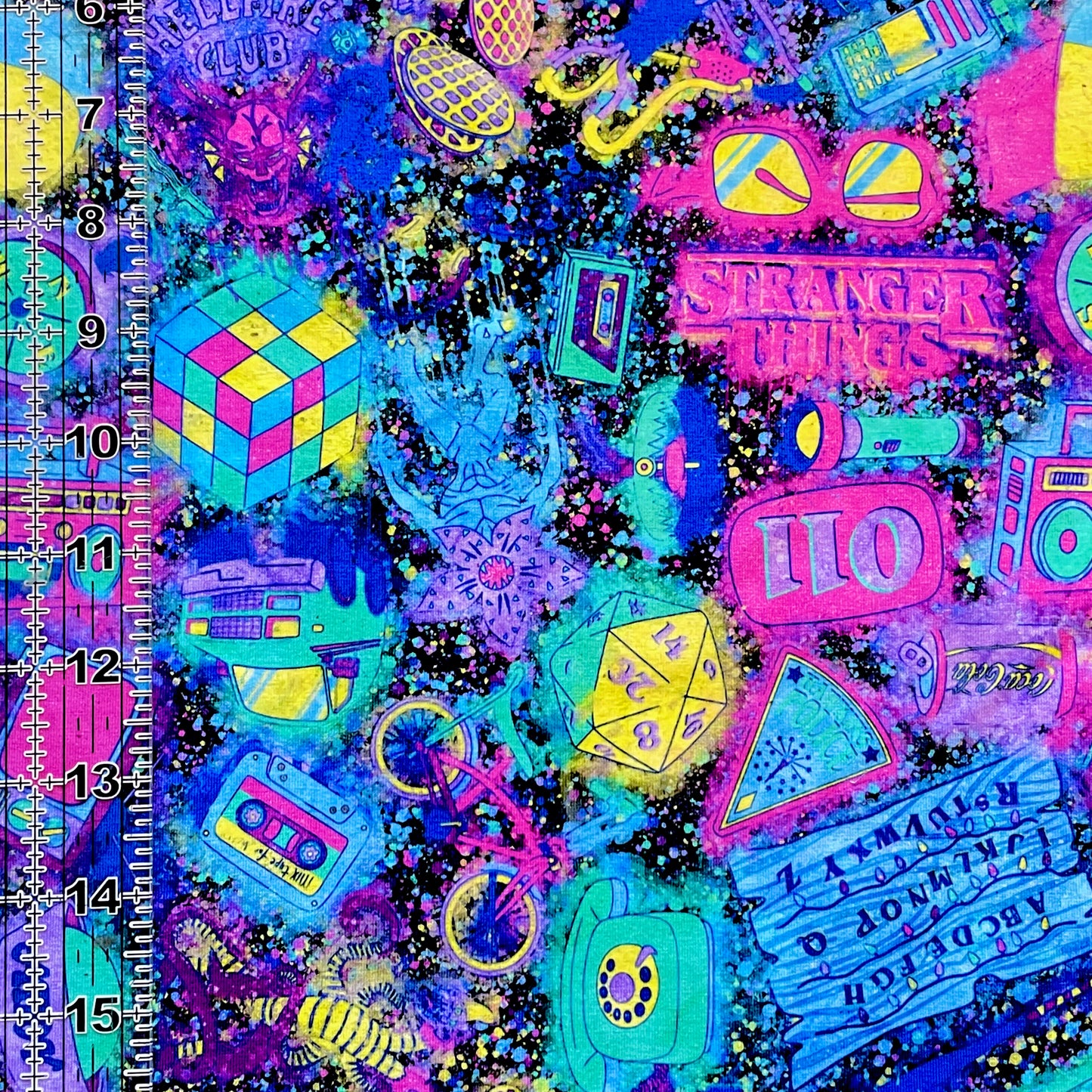 9x14 Tumbler Cut, Custom Fabric, CottonSpandex, High Quality, Halloween, Mask Cut, Tumbler Fabric, Friends Don’t Lie, Strange Friends, Neon Splatter