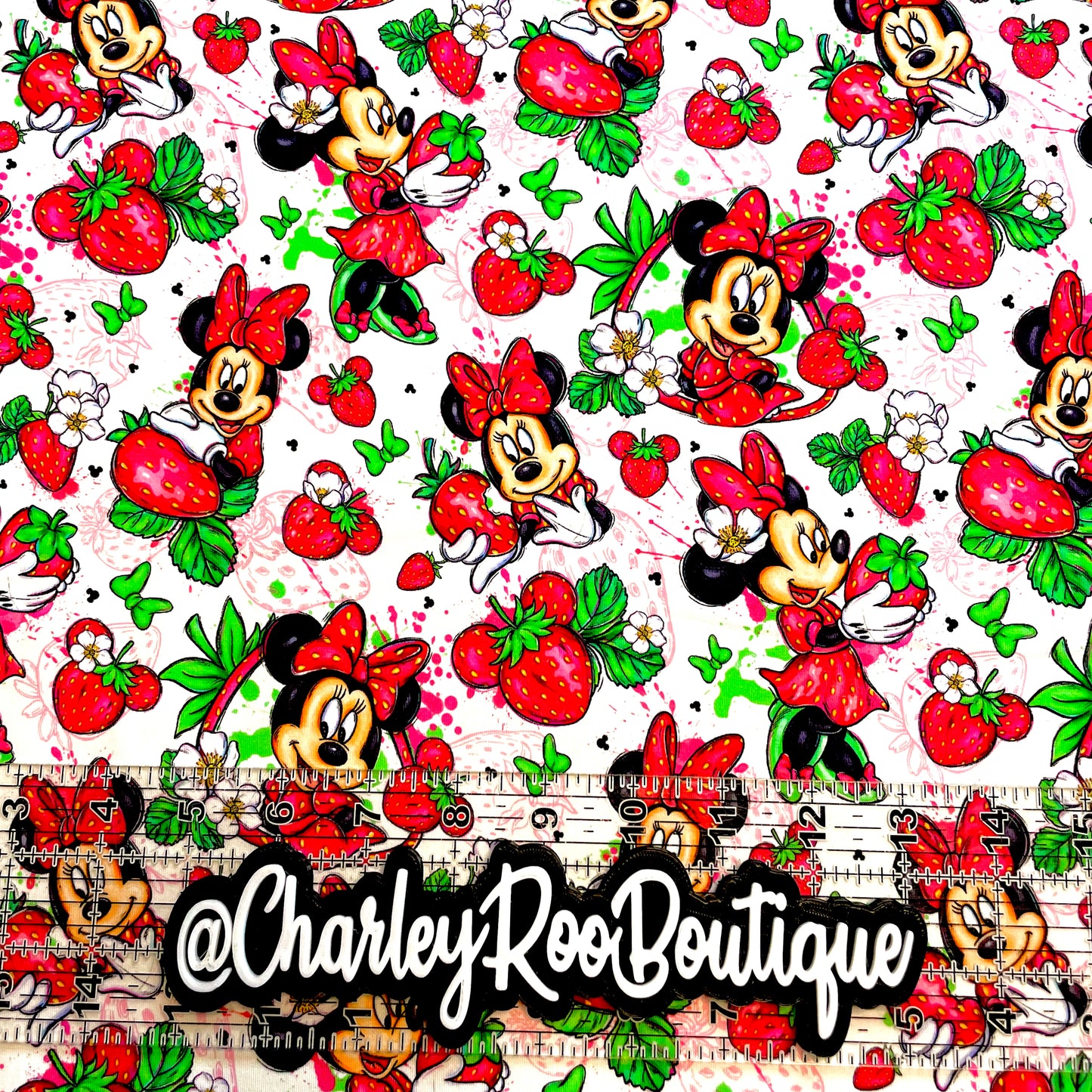 9x14 Tumbler Cut, Custom Fabric, CottonSpandex, High Quality, Mask Cut, Tumbler Fabric, Minnie, Spring, Strawberry