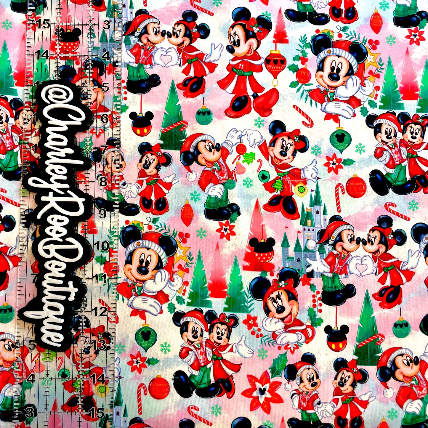 9x14 Tumbler Cut, Custom Fabric, CottonSpandex, High Quality, Mask Cut, Tumbler Fabric, Christmas, Poinsettia Mouse Main