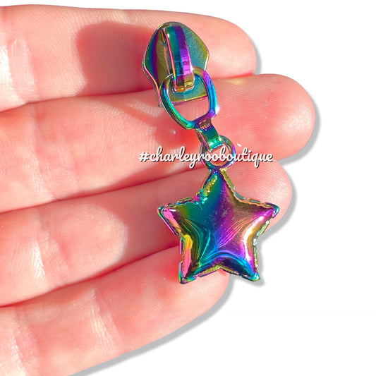 Zipper Pull, 3D Bubble Star, Rainbow