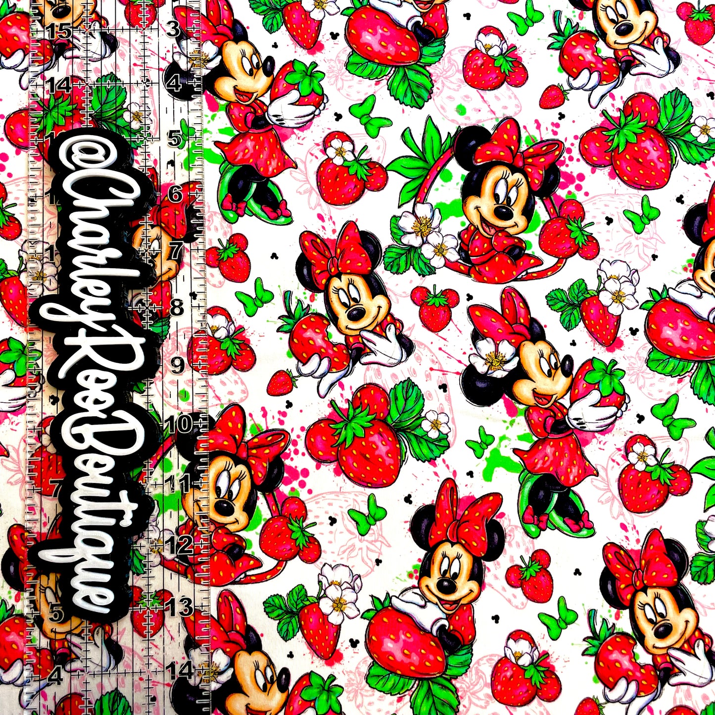 9x14 Tumbler Cut, Custom Fabric, CottonSpandex, High Quality, Mask Cut, Tumbler Fabric, Minnie, Spring, Strawberry