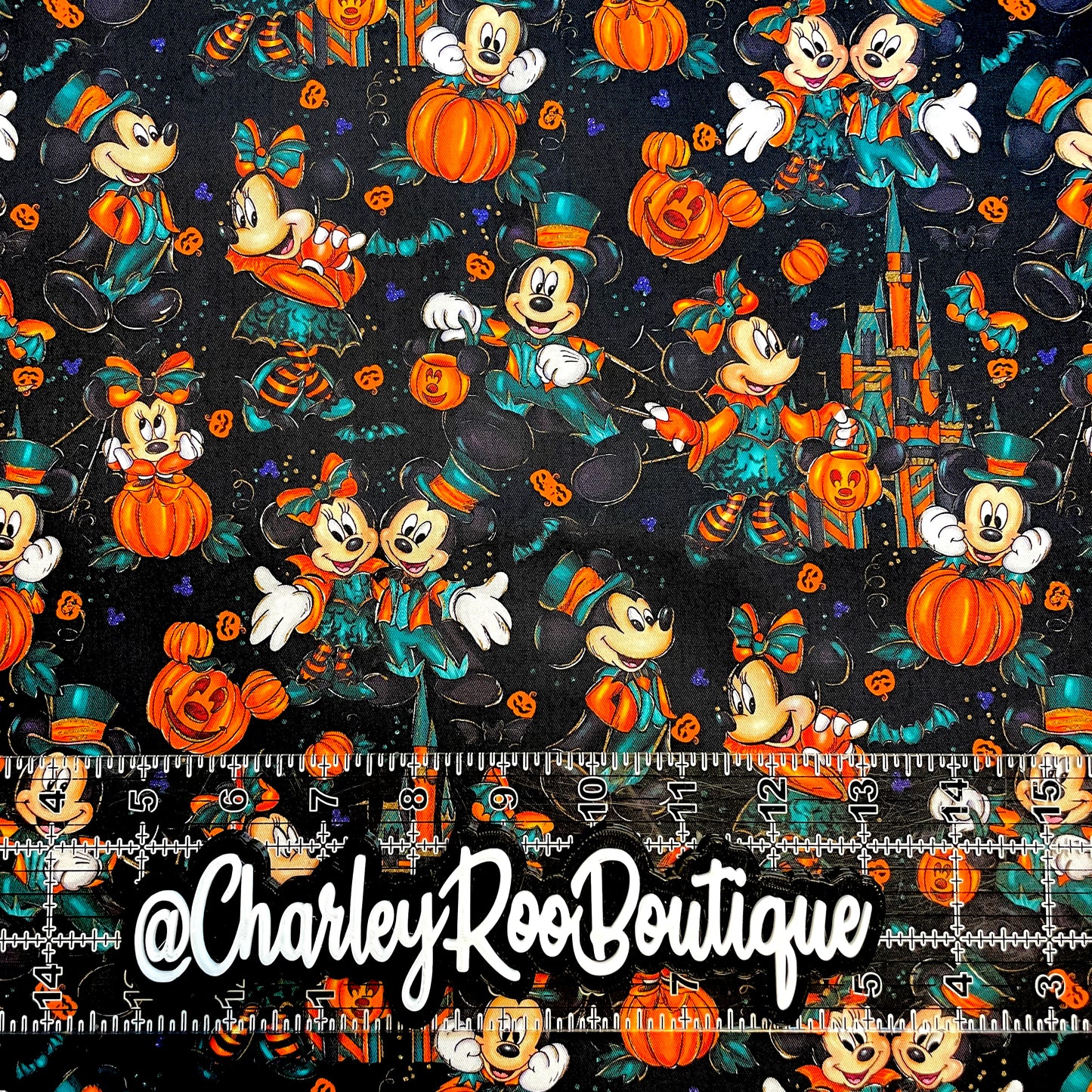 9x14 Tumbler Cut, Custom Fabric, CW Cotton Woven, High Quality, Mask Cut, Tumbler Fabric, Halloween, Mickey and Minnie, Orange, Green, Black