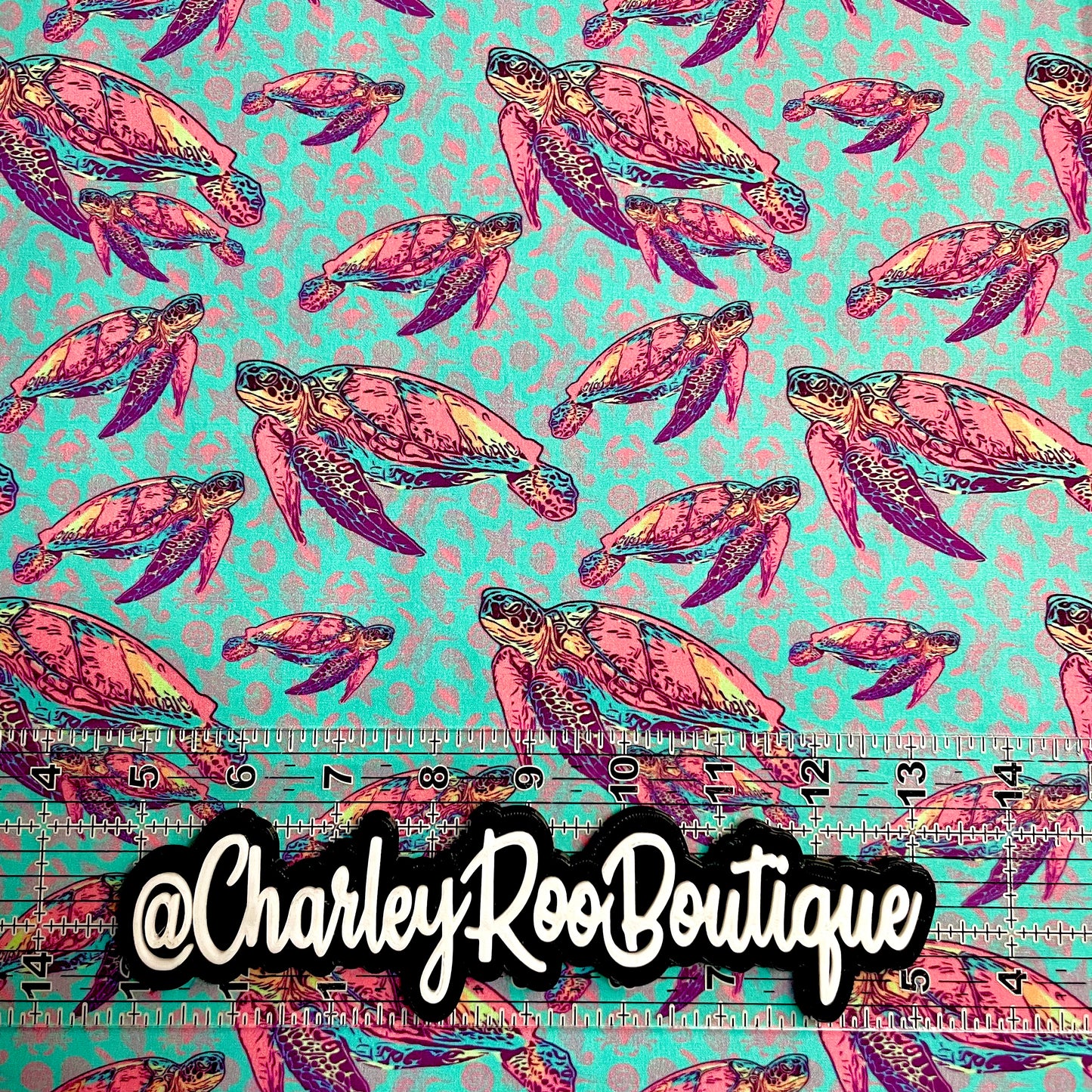 Exclusive, 9x14 Tumbler Cut, Custom Fabric, CW Cotton Woven, High Quality, Tumbler Fabric, Cute Turtles, Pink & Teal