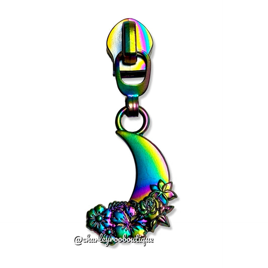 Zipper Pull, Floral Moon, Matte Rainbow