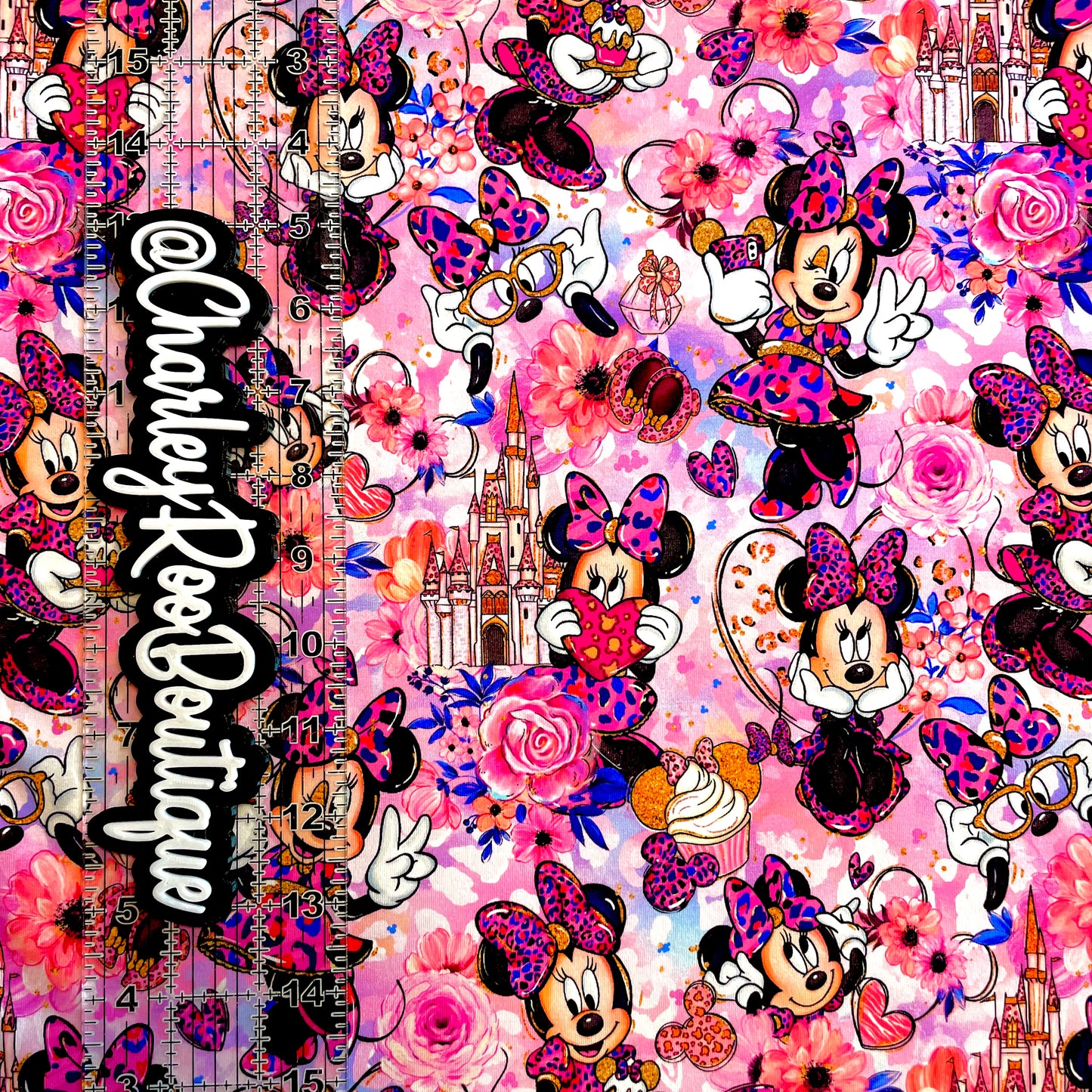 9x14 Tumbler Cut, Custom Fabric, CottonSpandex, High Quality, Mask Cut, Tumbler Fabric, Minnie, Leopard Lady, Pink