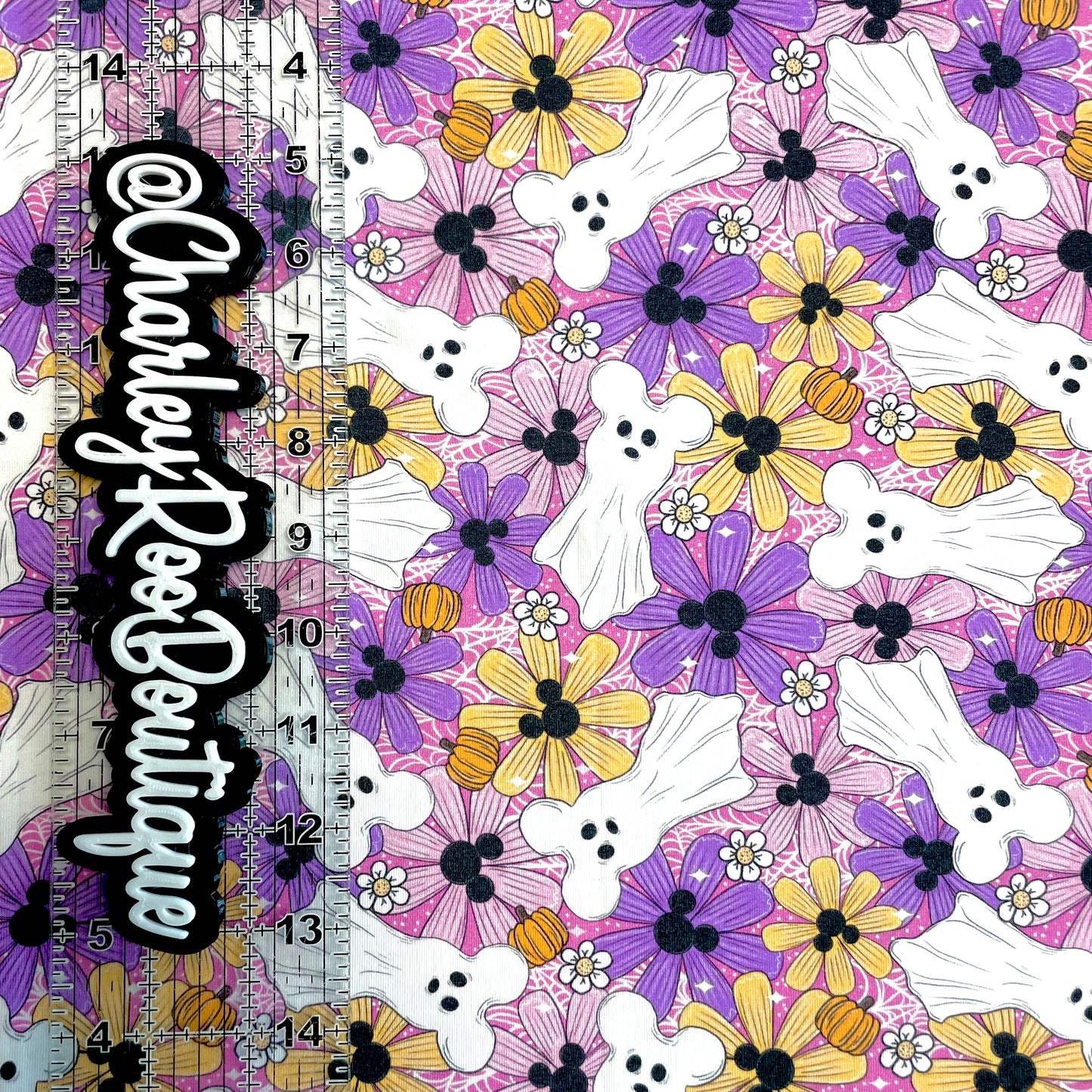 9x14 Tumbler Cut, Custom Fabric, CottonSpandex, High Quality, Mask Cut, Tumbler Fabric, Cute Floral Ghosts