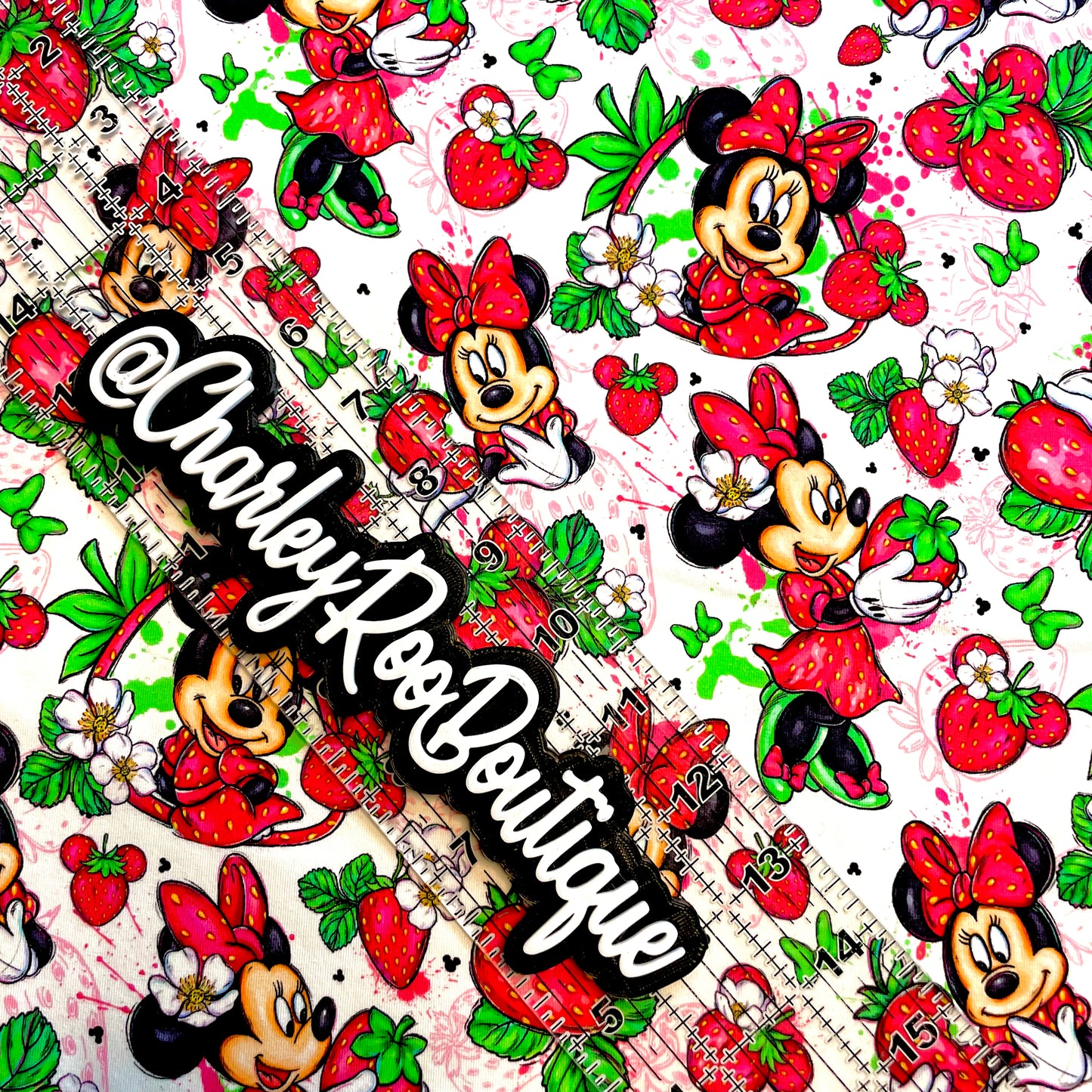 9x14 Tumbler Cut, Custom Fabric, CottonSpandex, High Quality, Mask Cut, Tumbler Fabric, Minnie, Spring, Strawberry