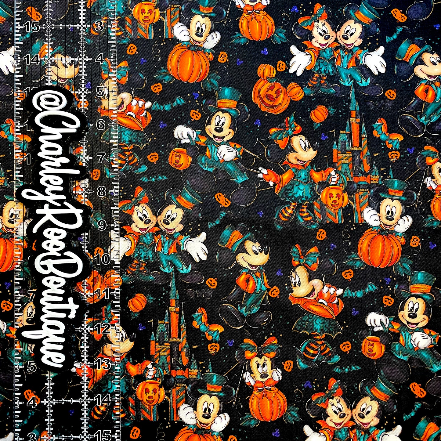 9x14 Tumbler Cut, Custom Fabric, CW Cotton Woven, High Quality, Mask Cut, Tumbler Fabric, Halloween, Mickey and Minnie, Orange, Green, Black