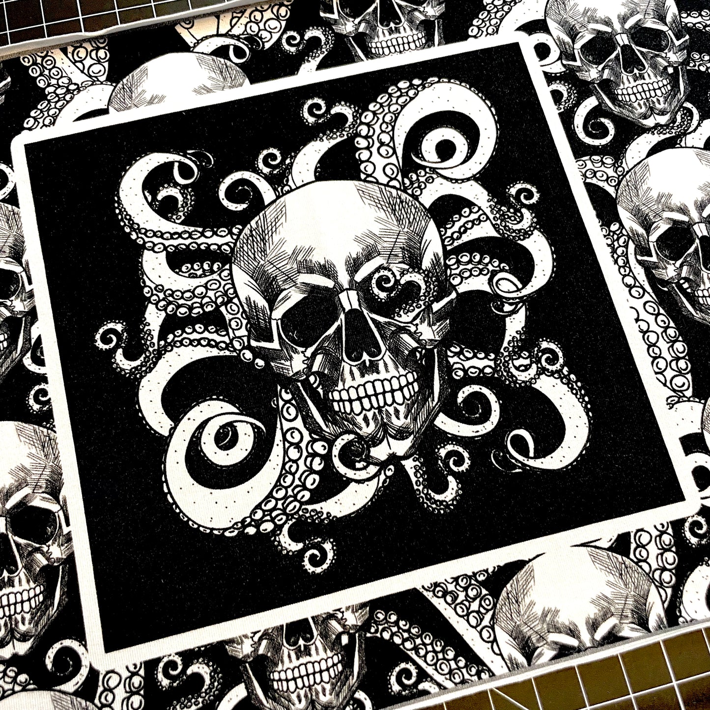 9x14 Tumbler Cut, Custom Fabric, CottonSpandex, High Quality, Mask Cut, Tumbler Fabric, Octopus Skull, Precut