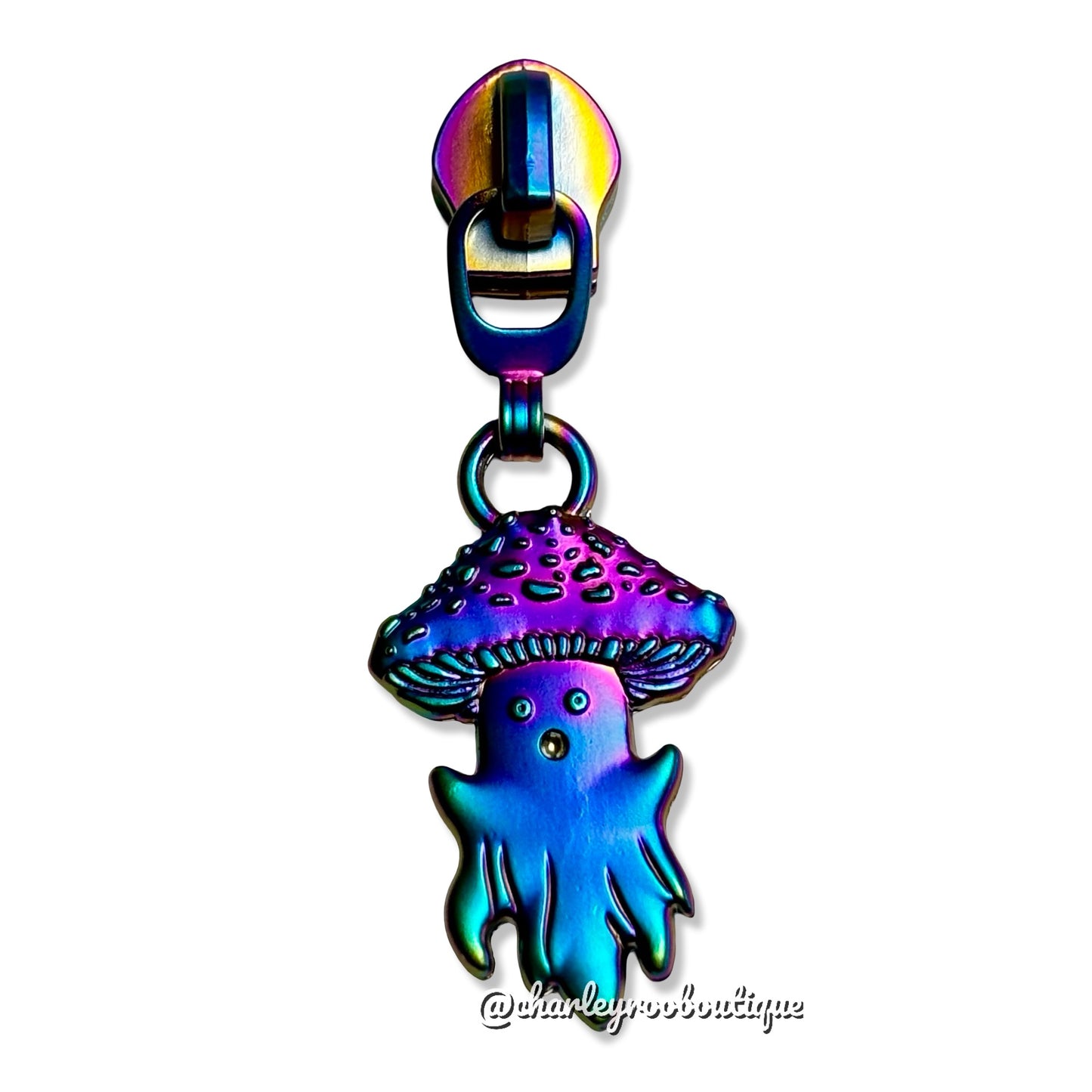 Zipper Pull, Spooky Mushroom Ghost, Matte Rainbow
