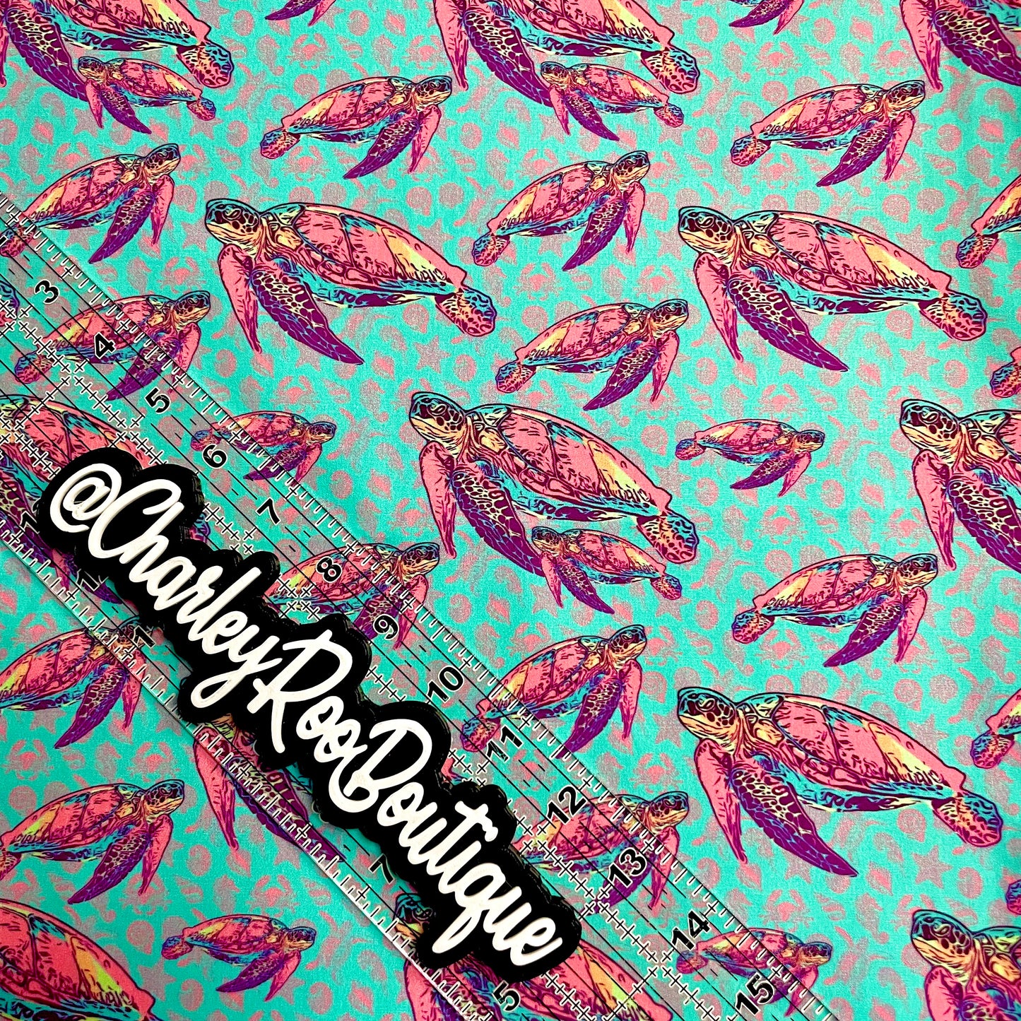 Exclusive, 9x14 Tumbler Cut, Custom Fabric, CW Cotton Woven, High Quality, Tumbler Fabric, Cute Turtles, Pink & Teal