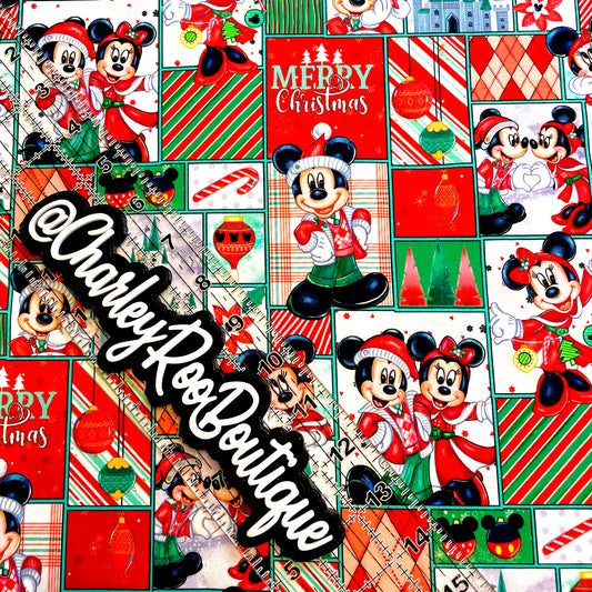 9x14 Tumbler Cut, Custom Fabric, CottonSpandex, High Quality, Mask Cut, Tumbler Fabric, Christmas, Poinsettia Mouse Frames