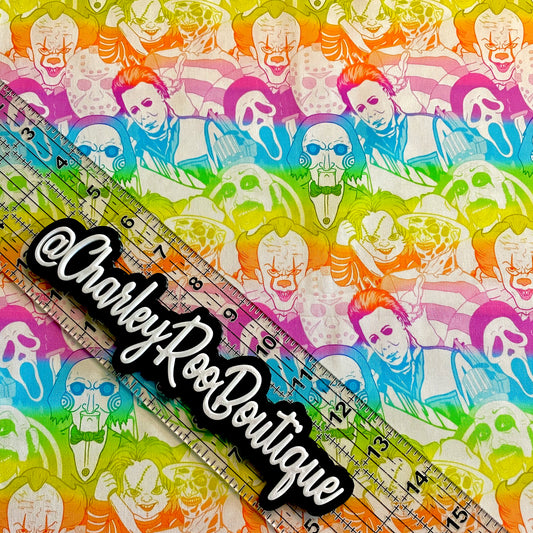 9x14 Tumbler Cut, Custom Fabric, CW Cotton Woven, High Quality, Mask Cut, Tumbler Fabric, Neon Ombre Rainbow Horror Faces