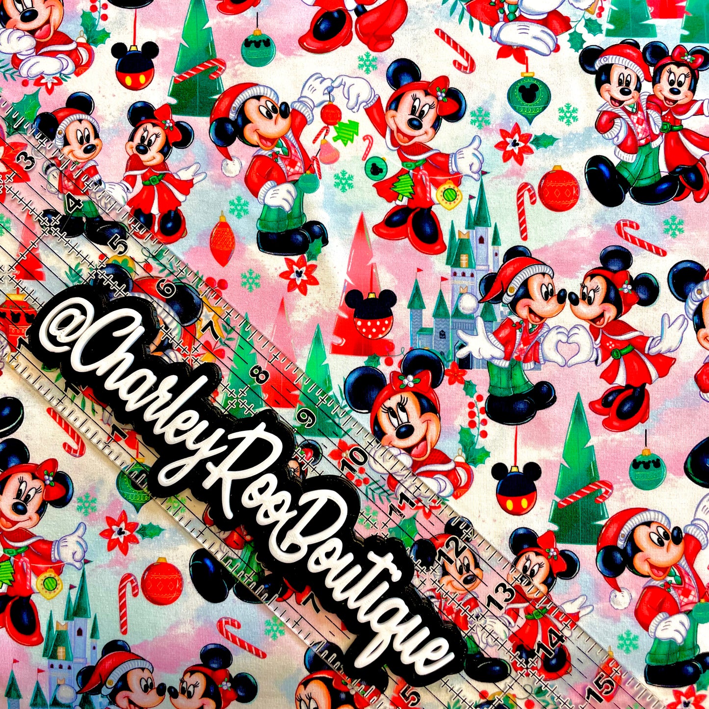 9x14 Tumbler Cut, Custom Fabric, CottonSpandex, High Quality, Mask Cut, Tumbler Fabric, Christmas, Poinsettia Mouse Main