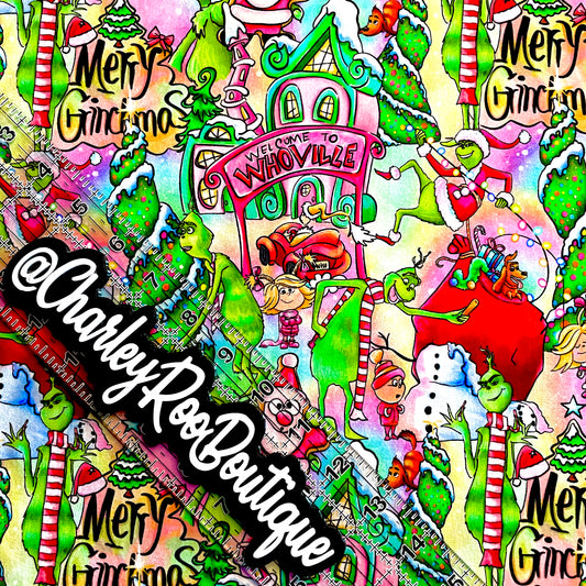 9x14 Tumbler Cut, Custom Fabric, CottonSpandex, High Quality, Mask Cut, Tumbler Fabric, Bright, Grinch, GZ, Small Scale