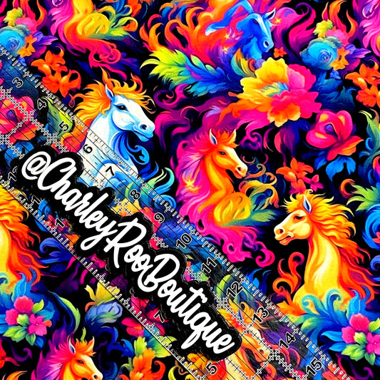 9x14 Tumbler Cut, Custom Fabric, CottonSpandex, High Quality, Mask Cut, Tumbler Fabric, Neon Wild Horses