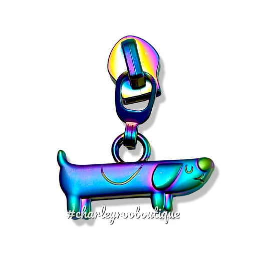 Zipper Pull, Bluey Long Dog, Matte Rainbow