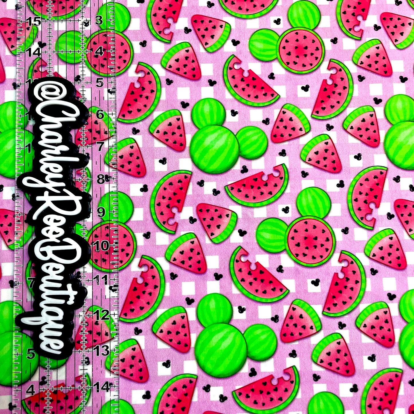 9x14 Tumbler Cut, Custom Fabric, CW Cotton Woven, High Quality, Tumbler Fabric, Summer, Watermelon Mouse