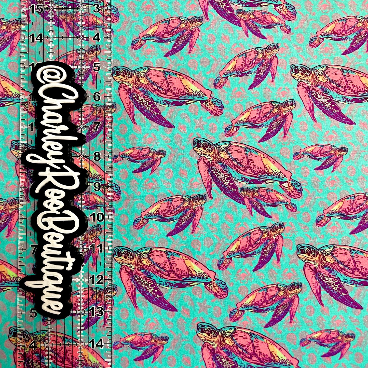 Exclusive, 9x14 Tumbler Cut, Custom Fabric, CW Cotton Woven, High Quality, Tumbler Fabric, Cute Turtles, Pink & Teal