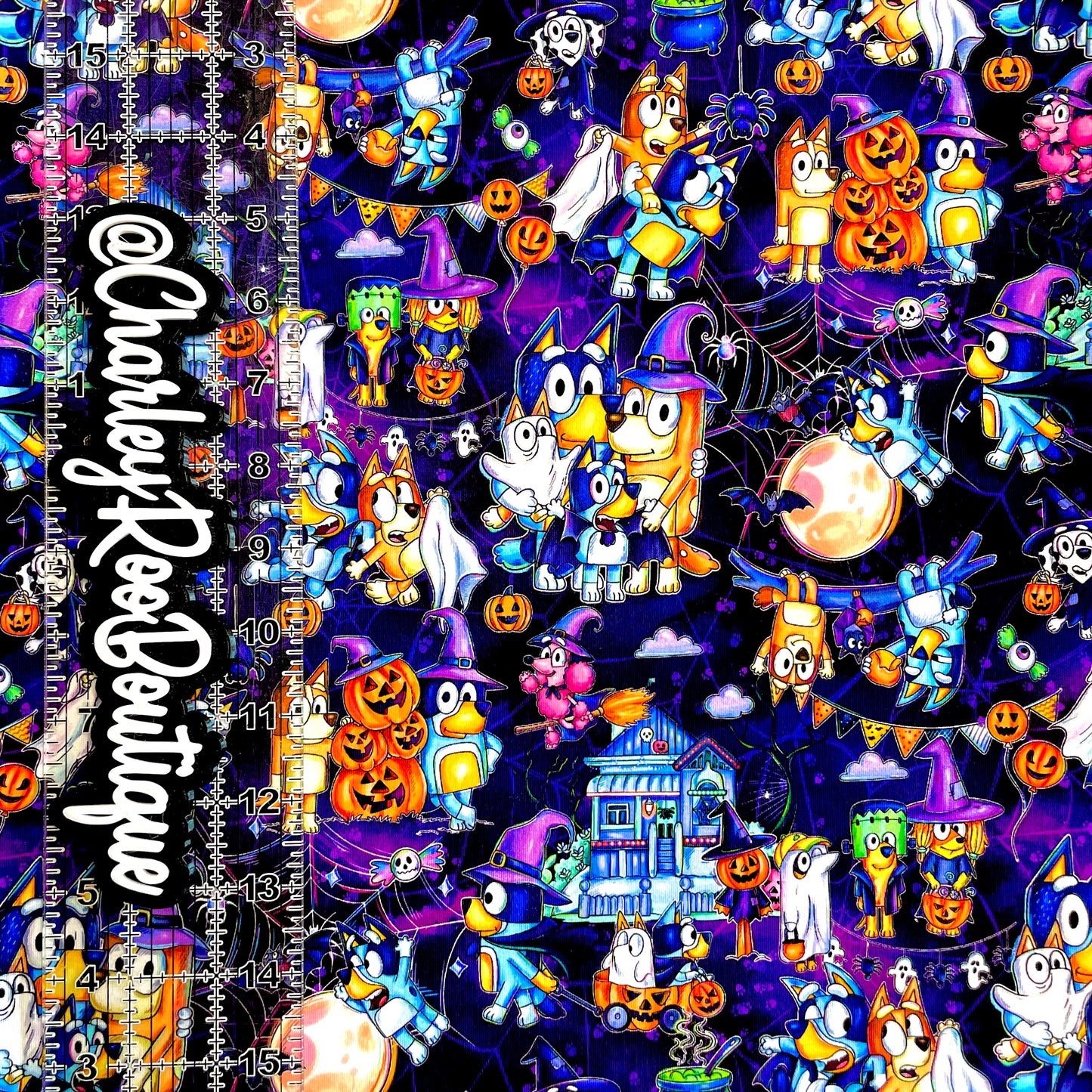 9x14 Tumbler Cut, Custom Fabric, CottonSpandex, High Quality, Mask Cut, Tumbler Fabric, Fall, Halloween, Haunted Bluey