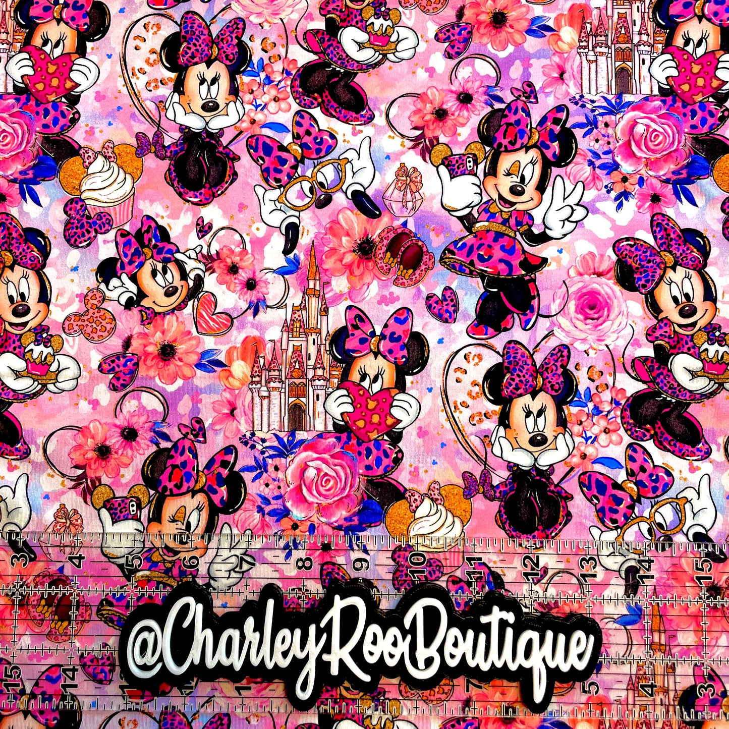 9x14 Tumbler Cut, Custom Fabric, CottonSpandex, High Quality, Mask Cut, Tumbler Fabric, Minnie, Leopard Lady, Pink