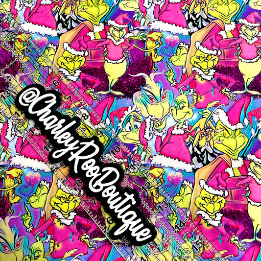 9x14 Tumbler Cut, Custom Fabric, CottonSpandex, High Quality, Mask Cut, Tumbler Fabric, Bright, Grinch, Pink, New