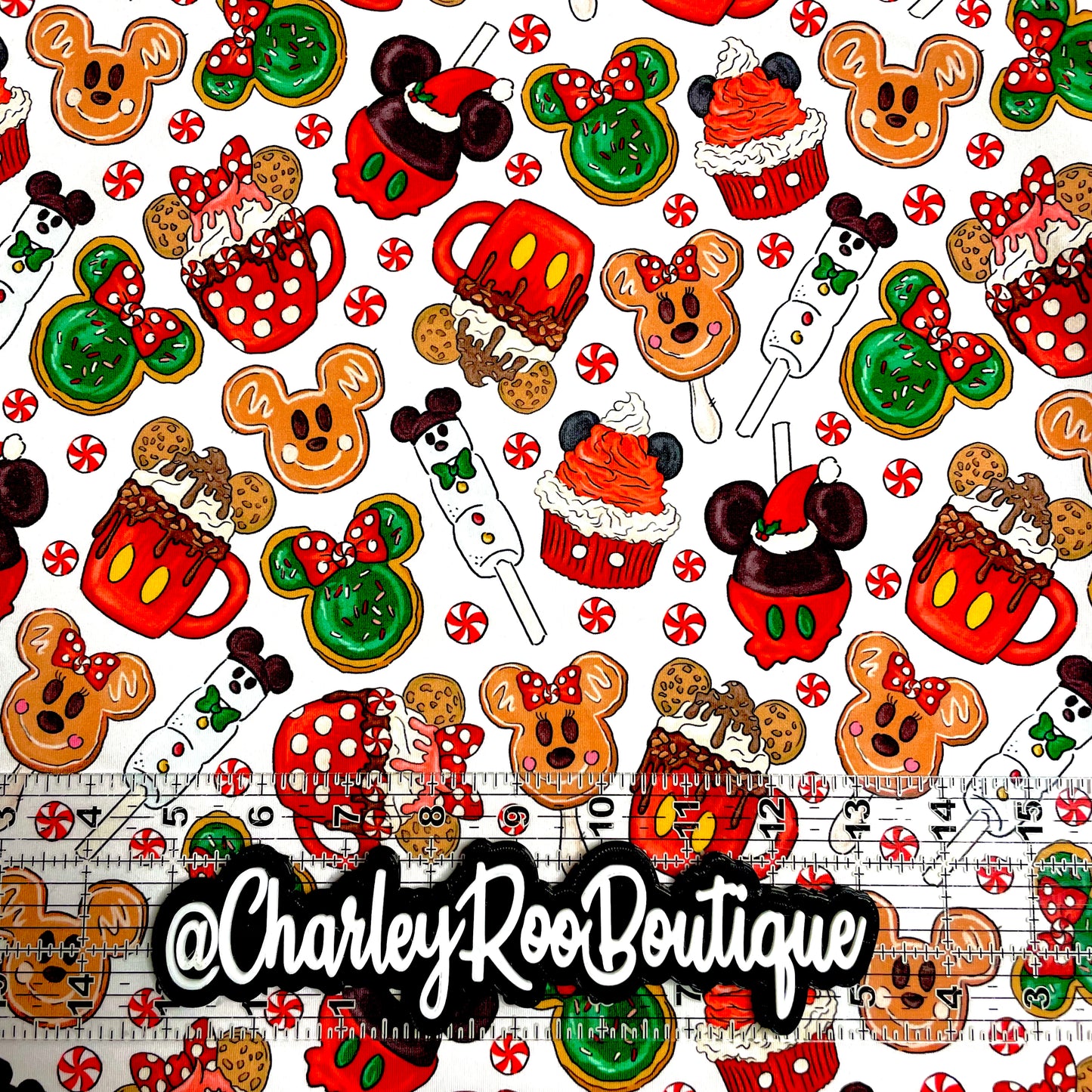 9x14 Tumbler Cut, Custom Fabric, CottonSpandex, High Quality, Mask Cut, Tumbler Fabric, Disney Xmas Treats on White