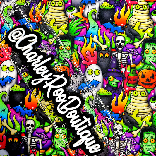 9x14 Tumbler Cut, Custom Fabric, CW Cotton Woven, High Quality, Mask Cut, Tumbler Fabric, Not So Spooky Halloween Toons